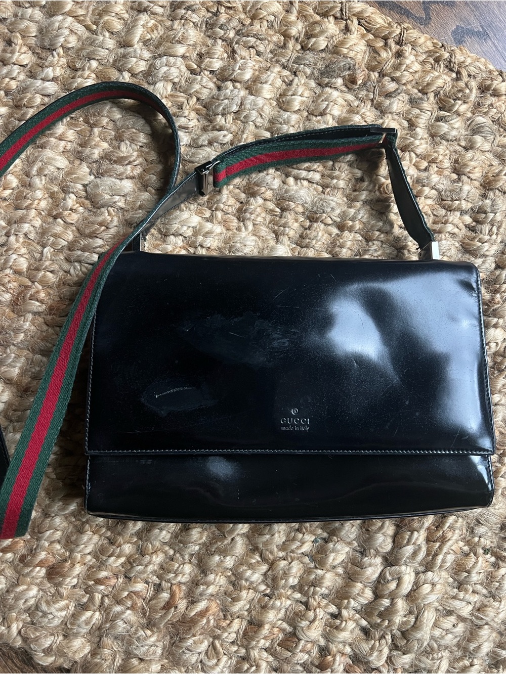 Gucci Black Patent Leather Messenger Bag